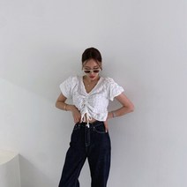 클로슈W / 엠보 크롭 스트링 블라우스 (2color)