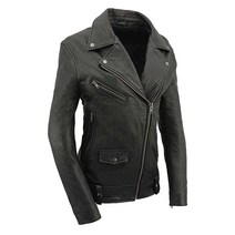 Milwaukee Leather SFL2875 여성용 블랙 프리미엄 뉴질랜드 양가죽 오토바이 스타일 가죽 재킷 - 라지, Medium