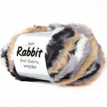 마마니트 소프트래빗 인조토끼털실 뜨개실, 21 베이지&블랙