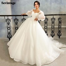 웨딩드레스 Sevintage 화이트 웨딩 드레스 간단한 퍼프 슬리브 a 라인 아가 Boho Bridal Dress