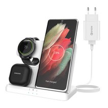 Mankiw맨큐 3in1 무선충전기 거치대 갤럭시워치 고속충전 돼지코 포함, 화이트