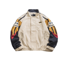 기본 아메리칸 스탠드 칼라 코트 남성용 가을 하라주쿠 컬러풀 펀칭 재킷 유니섹스 루즈핏 패치 워크 야구 유니폼 스트리트웨어