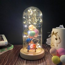 Kksu 발렌타인 데이 크리스마스 년 선물 생일선물 간단한선물 말린 꽃 장식 영원한 장미 유리 돔 밤 LED 조명 꽃 장식, 유리덮개-고백풍선-커플벤치(난방등)