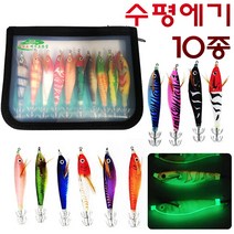 갑오징어 무늬 오징어 왕눈이 쭈꾸미 수평 에기 세트 한치 낚시 슷테, 수평에기10종 보관집