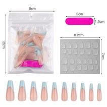 붙이는젤네일 네일팁 풀커버 프렌치 네일 프레스 팁 코핀 인조 아크릴 발레리나 손톱 재사용, 한개옵션1, 18 Lake Blue Set