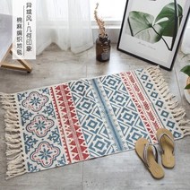 러그 땅따먹기 사방치기 매트 인테리어 카페트 비정형러그 retro bohemian hand tassel woven cotton linen carpet 침대 옆 깔개 기하학 바닥
