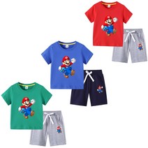 마리오 super Mario 슈퍼마리오 게임 굿즈 아동복세트 반팔티+반바지 상하의세트 80-150사이즈 색상 자유조합가능 순면 4호도안