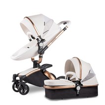 유모차가방 벨트 럭셔리 아기 유모차 3 in 1PU 가죽 캐리지 조경 접이식 달걀 껍질 신생아 kinderswagen, [02] White 2 in 1