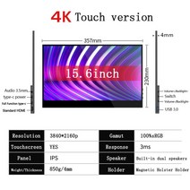 휴대용 포터블 모니터 Bimawen 휴대용 모니터 터치 스크린 C타입 USB HDMI 호환 노트북 Xbox 스위치 게, 03 15.6inch 4k touch_04 미국 플러그