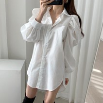 여성 퍼프 어깨 벌룬 화이트 오버핏 원피스 하의실종 셔츠 블랙 모던 하객룩 데이트룩 데일리