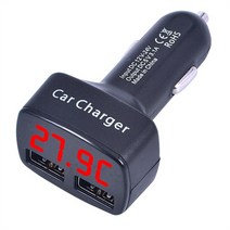자동차게이지 자동차 충전기 듀얼 usb 3.1a 5v 4 in 1 lcd 디스플레이 온도전압전류 측정기 테스터 어댑터 디지털 디스플레이 도매, b