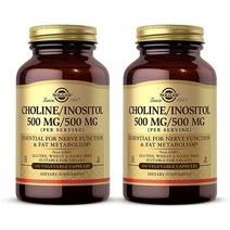 Solgar 콜린/이노시톨 500mg/500mg 식물성 캡슐 100개 2팩 에너지 신진 대사 간 건강 뇌 및 신경 기능 GMO 프리 비건 글루텐 유제품 총 100회 분량 vings