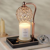 크리스탈 비주 타이머 캔들 워머 타이머 높이 불빛조절 일체형 + 천연소이캔들 370g세트, 씨솔트유자370g, 비주_로즈골드블랙(타이머)