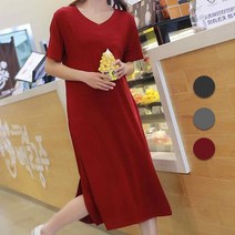 A라인 롱 원피스 홈 웨어 봄 여름 반팔 드레스 루즈핏, 프리 와인