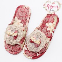 란몰 코사지 쿠션 거실화 층간소음방지 실내화 순면 실내화 발편한 실내슬리퍼 미끄럼방지 예쁜 꽃실내화, 레드