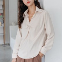 넷투넷코리아 여성 블라우스 루즈 단색 기본 크롭 셔츠 캐주얼 쉬폰