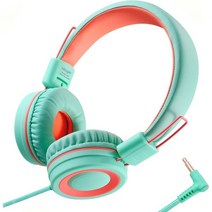 Nilogie 학교/PC/핸드폰/비행기 여행용 A21 아동용 헤드폰 3.5mm 잭 어린이 소년 소녀 접이식 유선 온이어 헤드셋(민트 코랄), 민트 산호