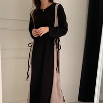 스위트플러스 임부복 링클프리 리본 사이드주름 임산부 롱 원피스