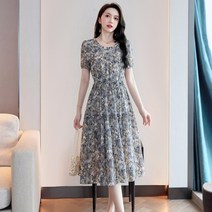 여성 새틴 실크 롱 원피스 반팔 여름