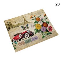 쉐비 소품 빈티지 플라워 리넨 테이블 장식 플레이스 매트 커피 컵 받침 패드, 20+42x32cm