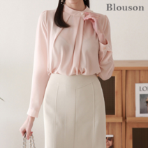 블루종 반목 진주버튼 주름 긴팔 블라우스_B2309BL192C