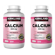 Kirkland Calcium 600mg Vitamin D3 커클랜드 칼슘 비타민 500정 2팩