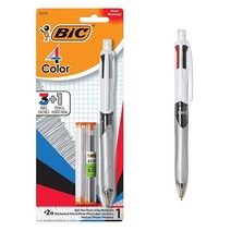 BIC 4색 3+1 볼펜 및 연필 펜 미디엄 포인트 1.0mm 연필 0.7mm 심 다양한 잉크 색상 1개입 120655, Ballpoint Pen and Pencil_1 Cou