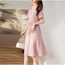 Momolatti 여성용 우아하다 레이스 브이넥 포켓 쉬폰 원피스