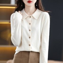 Prosekor 여성용 카라 니트 부드러운 무지 긴팔 니트