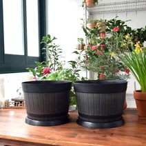 빈티지 통나무 플라스틱 대형화분 30x23cm 인테리어, 오크통 K30 브라운
