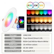 다운라이트 매입등 15W Tuya LED 통 블루투스 스마트 천장 조명 모션 센서 220V 가능한 RGB 램프 앱 원격, 02 10w_04 6 PCS Pack, 01 Bluetooth Downlight