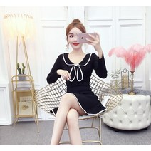 긴팔 가을옷 스윗 학원 무드 카라넥 키 작은 사람 소매 스윙 허리보정 슬림핏 공주원피스 트렌드 겨울 1270191470