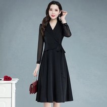 예복원피스 아나운서 빅사이즈 우아한 빈티지 노치 칼라 긴 소매 오피스 정장 드레스 여성용 중간 길이 a