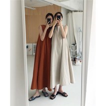 잇츠스타일 A라인 린넨 나시 롱원피스