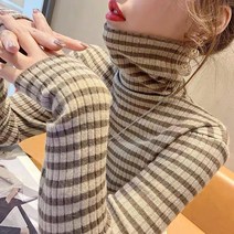 니트 톱 줄무늬 목폴라 스웨터 여성 슬림핏 이너티셔츠 겨울 가을 레이어드 이너웨어 3789803764