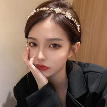 골드 진주 예쁜꽃 얇은 머리띠