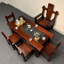 연회 파티 테이블 원목 우드슬랩 복고 레트로 중국 감성 중국집 사무실 회의 테이블 세트, 1.6m티테이블4등받이용