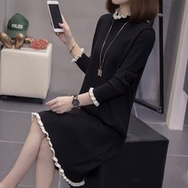 빨강몽키 9355 여성 가을 겨울 빅사이즈 니트원피스 미디원피스 터틀넥 프릴소매