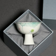 마을사람들 손으로 그린 분청 연꽃 높은 발 해바라기 모양 연꽃차잔, 손으로 그린 분청 연꽃 컵 E