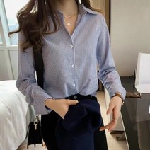 블랙미 LAVINA 여성 봄 여름 가을 블라우스 긴팔셔츠 스트라이프 셔츠 A020