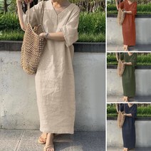 ZANZEA 여성 캐주얼 v넥 드롭트 숄더 슬리브 롱원피스 맥시 드레스