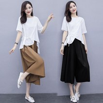 패션 여름 세트 여성 쉬폰 티셔츠+와이드 팬츠 세트 HA769