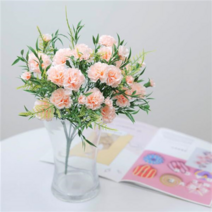 실크플라워 스프레이 엔젤미니 카네이션 조화꽃 부쉬 9줄기 레드 크림/뷰티 피치 다크핑크