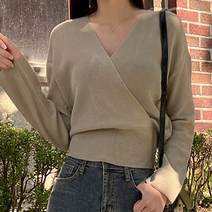 반해써 5color 라벤더 사선 랩 크롭 니트 T_YW1001