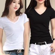 어썸 슬림 브이넥 여성 반팔 티셔츠 2P