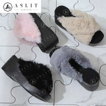 애슬릿(주얼리) [애슬릿] 털 엑스 스트랩 웨지 힐 슬리퍼 7.5cm