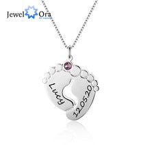 실버목걸이 JewelOra 맞춤 아기 발 목걸이 탄생석 실버 색상 맞춤 이름 펜던트 목걸이 선물 어머니 엄마 보
