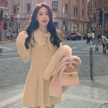 디작소 여성 니어딕 리본 니트 플레어 원피스(2Color)