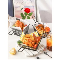 안주 스텐 치킨 바구니 2개 감자튀김 바스켓 접시 플레이팅, 2.블랙 사각형 바구니 2개