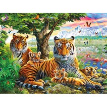 화목한 호랑이 가족 그림 보석십자수 특 대형 집에서할수있는 취미, 단일사이즈, C 70x100cm
